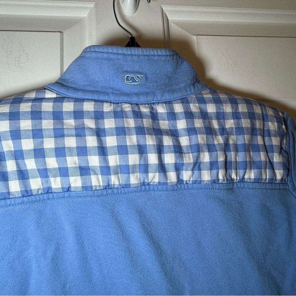 Vineyard Vines Woman’s Light Blue 1/4 Zip Sweatshirt Plaid Accent Medium Cotton - Picture 10 of 10